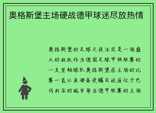 奥格斯堡主场硬战德甲球迷尽放热情