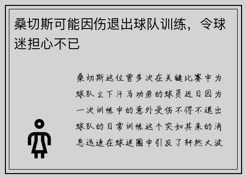 桑切斯可能因伤退出球队训练，令球迷担心不已